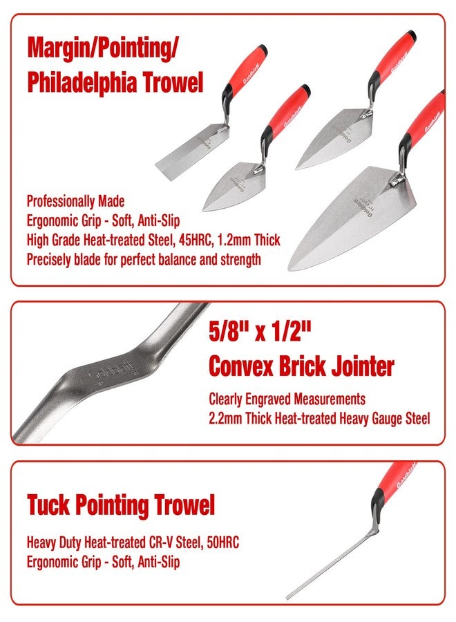 Goldblatt 12PC Masonry Hand Tool Set Organized in Tool Bag - Philadelphia/Pointing/Margin/Tuck Pointing Trowel, Skate Wheel Joint Raker, Convex Brick Jointer, String Line & Jag-clamp, Masonry Brush - Image 5