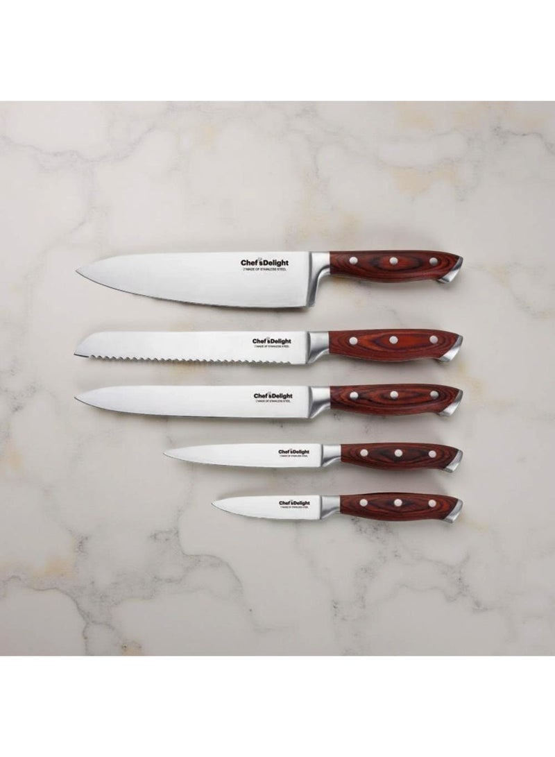 DANUBE HOME Chef's Delight 6-Piece Knife Set with Wooden Block – Premium Kitchen Knives for Professional and Home Cooking | Sharp Stainless Steel Blades | Essential Culinary Tool Set - Image 3