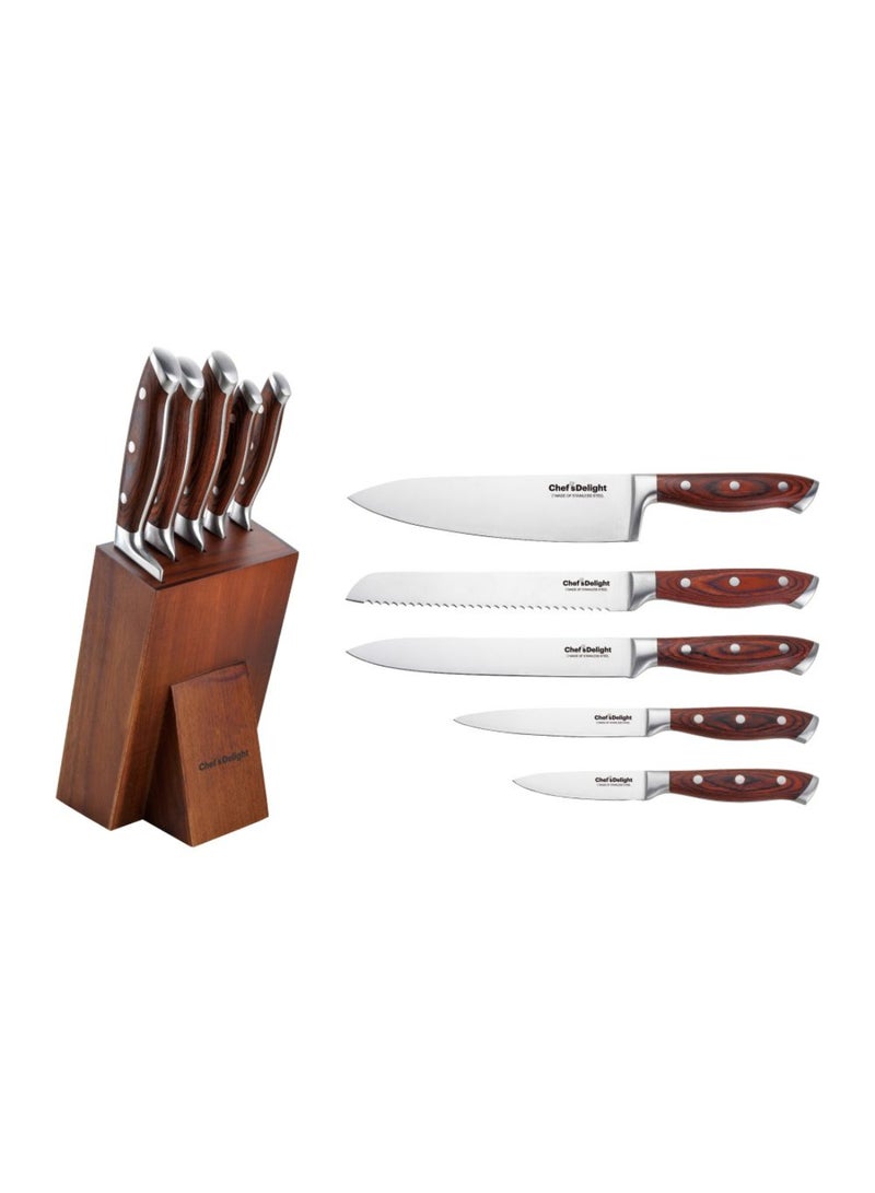 DANUBE HOME Chef's Delight 6-Piece Knife Set with Wooden Block – Premium Kitchen Knives for Professional and Home Cooking | Sharp Stainless Steel Blades | Essential Culinary Tool Set - Image 4