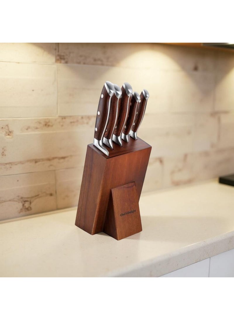 DANUBE HOME Chef's Delight 6-Piece Knife Set with Wooden Block – Premium Kitchen Knives for Professional and Home Cooking | Sharp Stainless Steel Blades | Essential Culinary Tool Set - Image 2