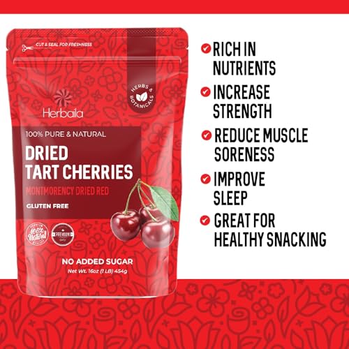 Herbaila Dried Cherries Tart Cherry, Montmorency Tart Cherries, Dried Sour Cherries Fresh, Montmorency Dried Tart Cherries, Dried Cherries, All-Natural Whole Sour Cherry (1lb) - Image 5