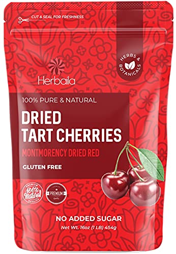 Herbaila Dried Cherries Tart Cherry, Montmorency Tart Cherries, Dried Sour Cherries Fresh, Montmorency Dried Tart Cherries, Dried Cherries, All-Natural Whole Sour Cherry (1lb) - Image 1