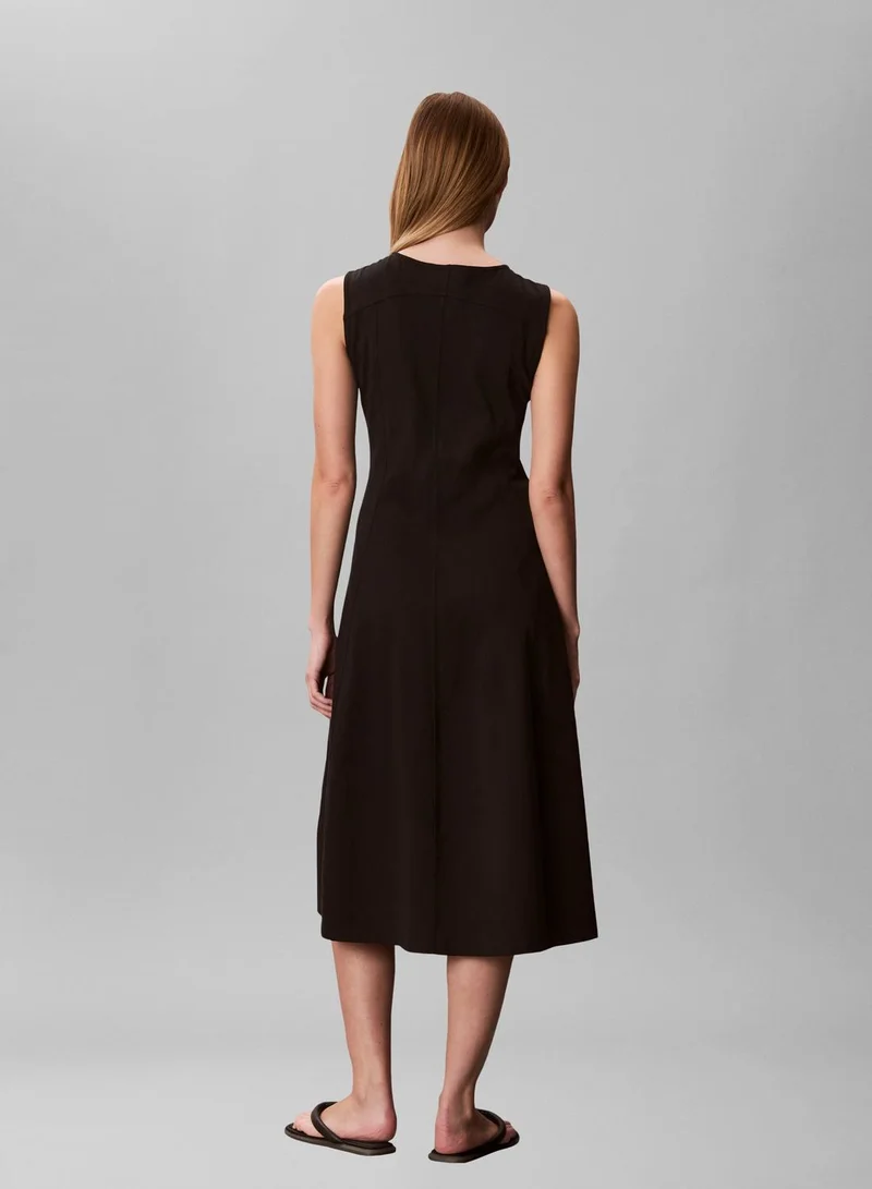 Calvin Klein Jeans black Scoop Neck Flared Midi Dress for Women | Best Price UAE