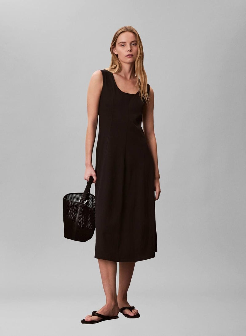 Calvin Klein Jeans Scoop Neck Flared Midi Dress - Image 1