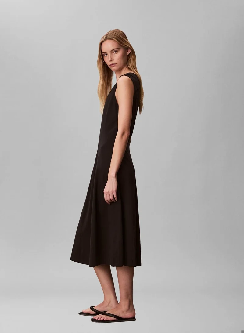 Calvin Klein Jeans black Scoop Neck Flared Midi Dress for Women | Best Price UAE