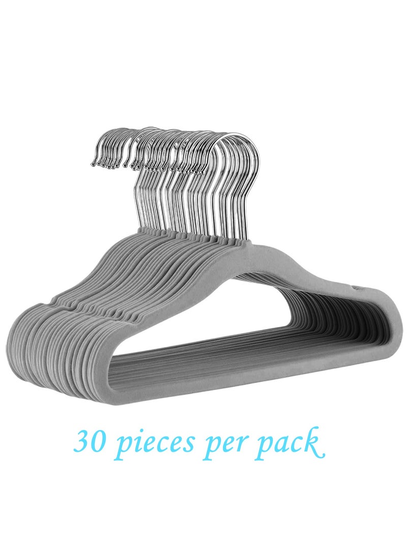 Rightsure Baby Clothes Hangers, Kids Velvet Hangers, Baby Toddler Kids Hangers With Swivel 360 Hook, Notched Shoulder Design For Children Clothes, Sturdy&Durable Clothes Hangers 30 Pack (gray) - Image 1
