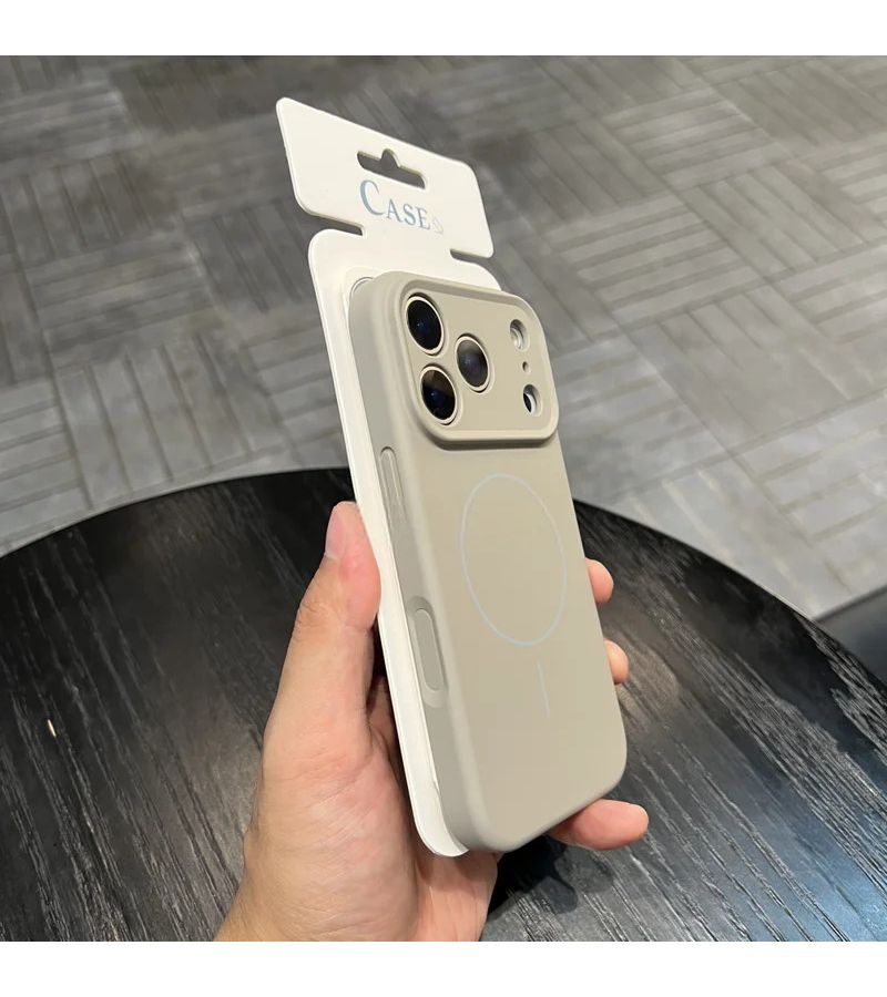 Khaki Magnetic Phone Case for iPhone 14 Raised Lens Protection Smooth Edges - Image 4