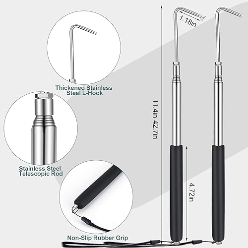 Datanly 2 Pcs 1142 to 4272 RV Awning Rod Opener Easy Reach Telescopic Puller RV Awning Part Retractable Hook Stainless Steel Pulling Rod Retracted Pull Cane for Camper Canopy Tool - Image 3