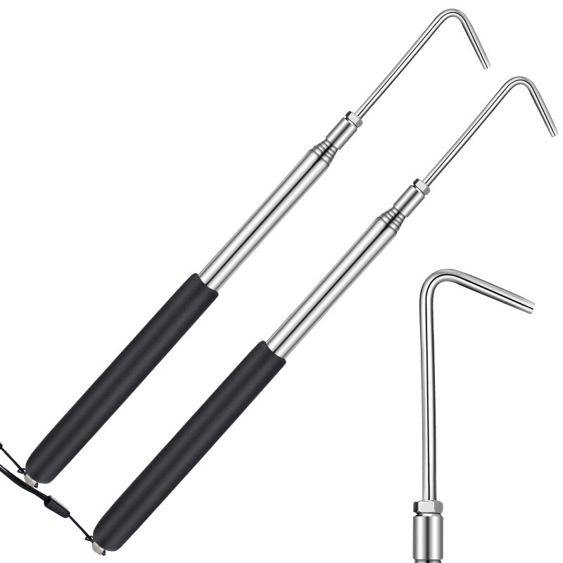 Datanly 2 Pcs 1142 to 4272 RV Awning Rod Opener Easy Reach Telescopic Puller RV Awning Part Retractable Hook Stainless Steel Pulling Rod Retracted Pull Cane for Camper Canopy Tool - Image 2