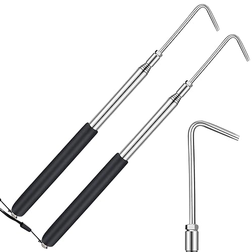 Datanly 2 Pcs 1142 to 4272 RV Awning Rod Opener Easy Reach Telescopic Puller RV Awning Part Retractable Hook Stainless Steel Pulling Rod Retracted Pull Cane for Camper Canopy Tool - Image 1