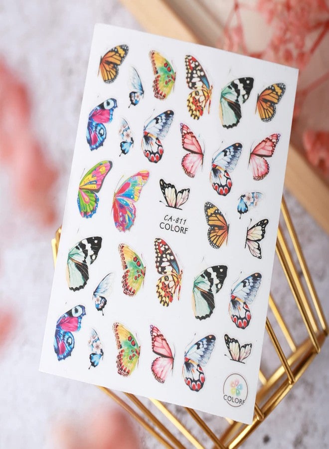 Vezocim Big Butterfly Nail Art Stickers Decals, 3D Large Butterflies Nail Self-Adhesive Sticker Designs, Black Pink Blue Colorful Butterflies Nail Transfer Decal Supplies for Women Girls Manicure Decorations - Image 5