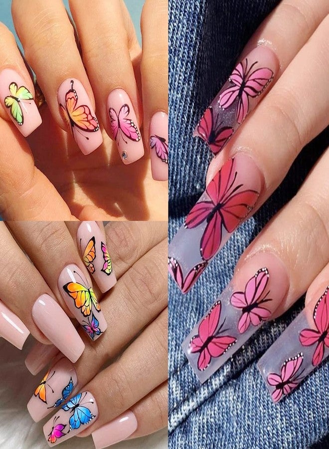 Vezocim Big Butterfly Nail Art Stickers Decals, 3D Large Butterflies Nail Self-Adhesive Sticker Designs, Black Pink Blue Colorful Butterflies Nail Transfer Decal Supplies for Women Girls Manicure Decorations - Image 2