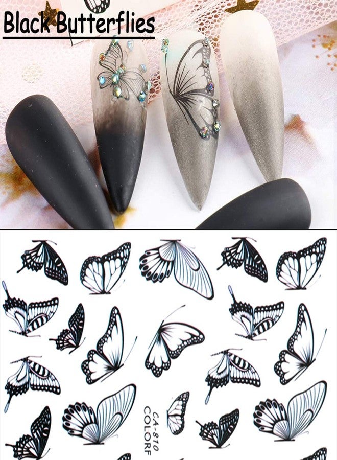 Vezocim Big Butterfly Nail Art Stickers Decals, 3D Large Butterflies Nail Self-Adhesive Sticker Designs, Black Pink Blue Colorful Butterflies Nail Transfer Decal Supplies for Women Girls Manicure Decorations - Image 4