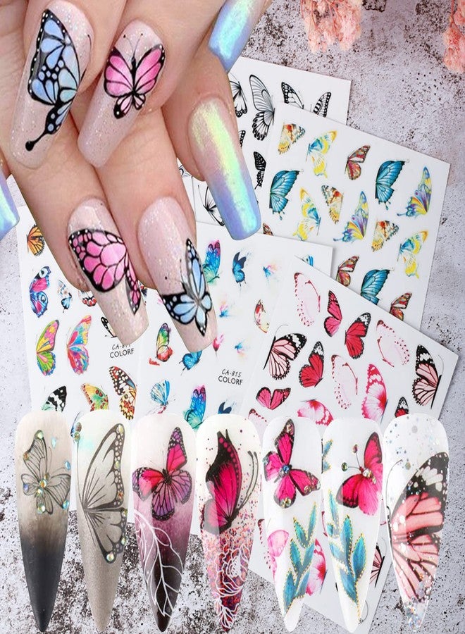 Vezocim Big Butterfly Nail Art Stickers Decals, 3D Large Butterflies Nail Self-Adhesive Sticker Designs, Black Pink Blue Colorful Butterflies Nail Transfer Decal Supplies for Women Girls Manicure Decorations - Image 1