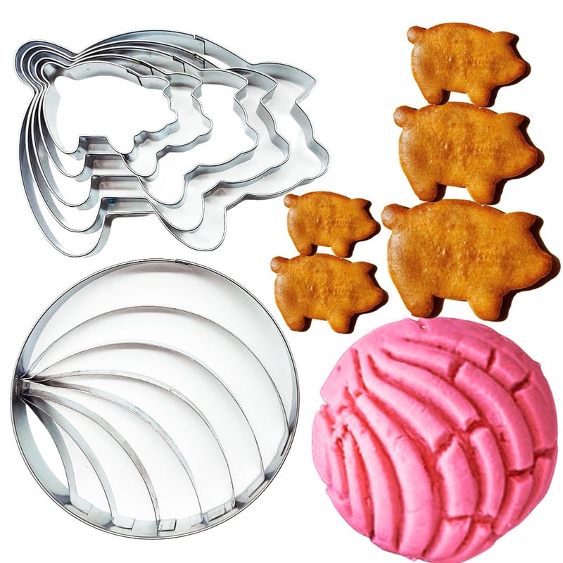 Doczen Concha Cutter Pig Cookie Cutter Set for Mexican Cookbook Fans Create Authentic Pan Dulce Pastries to Pair with Mexicano Hot Chocolate Cortadores para Conchas y Marranitos