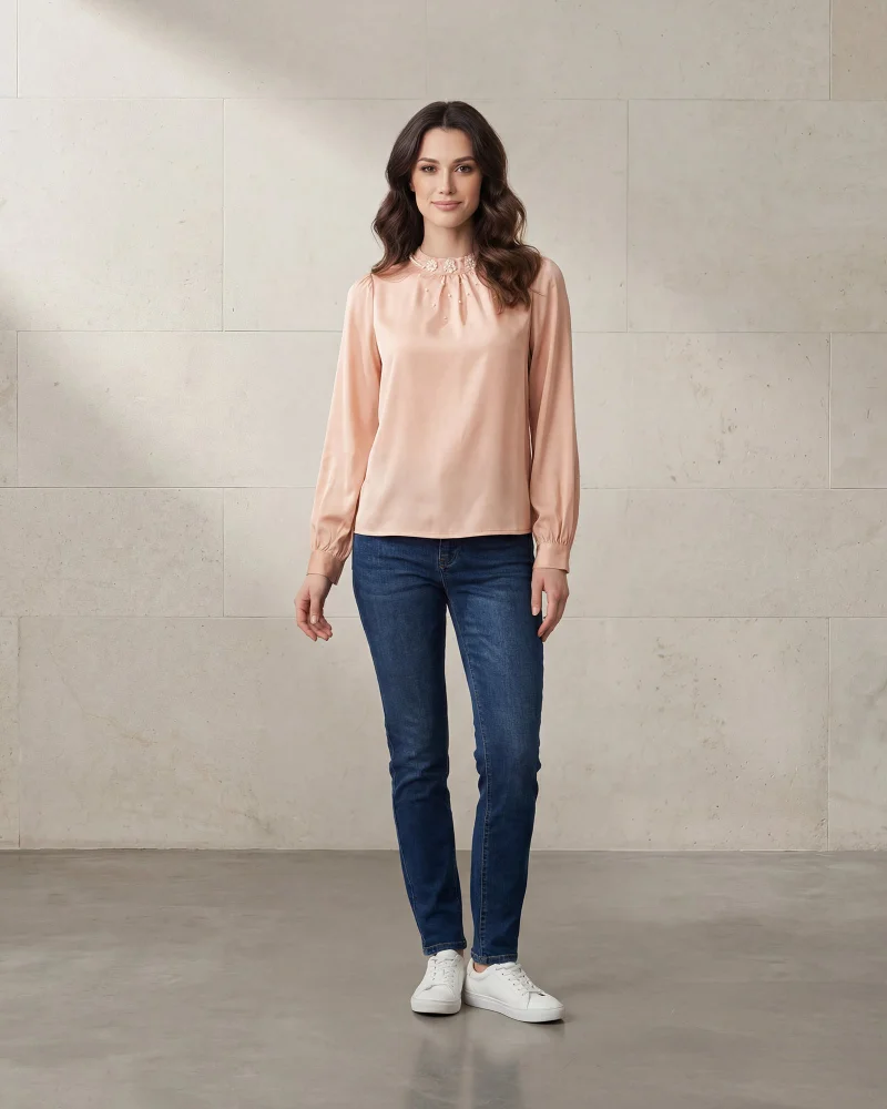 Redtag Women Pink 3D Neckline Detail Blouse