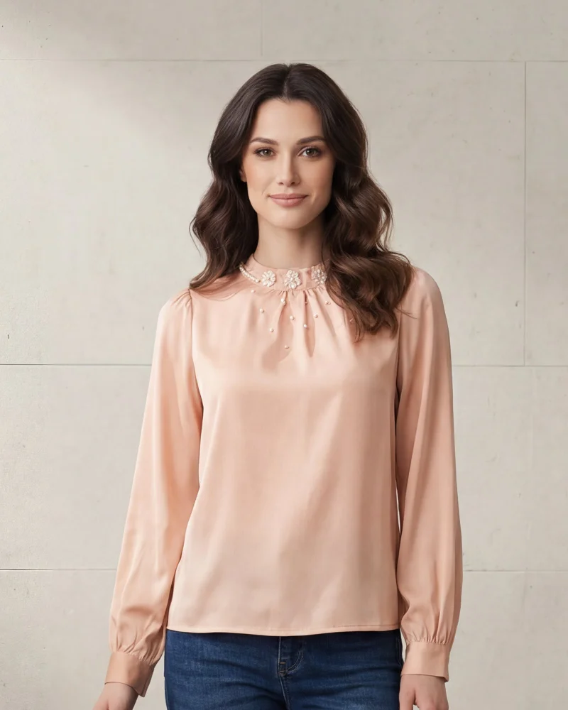 Redtag Women Pink 3D Neckline Detail Blouse