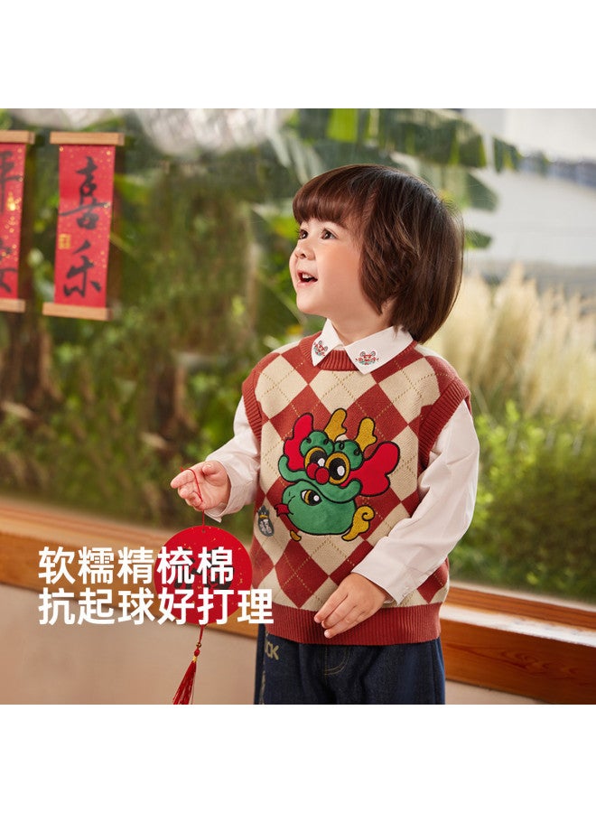 Vest Boys Knitted Vest Children's Autumn Winter Chinese New Year Outfit Inner Layer Warm Girls - Image 3