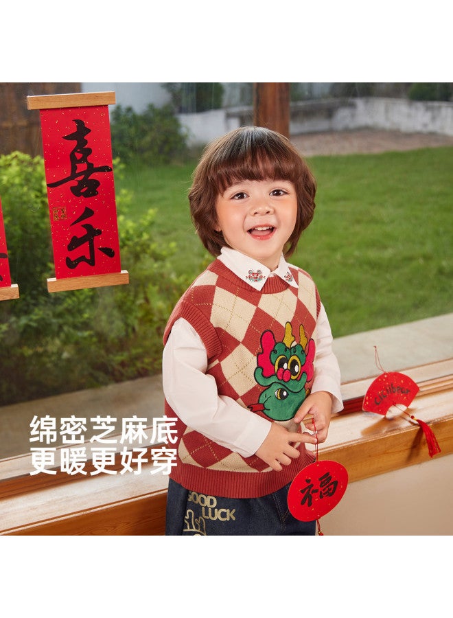 Vest Boys Knitted Vest Children's Autumn Winter Chinese New Year Outfit Inner Layer Warm Girls - Image 4