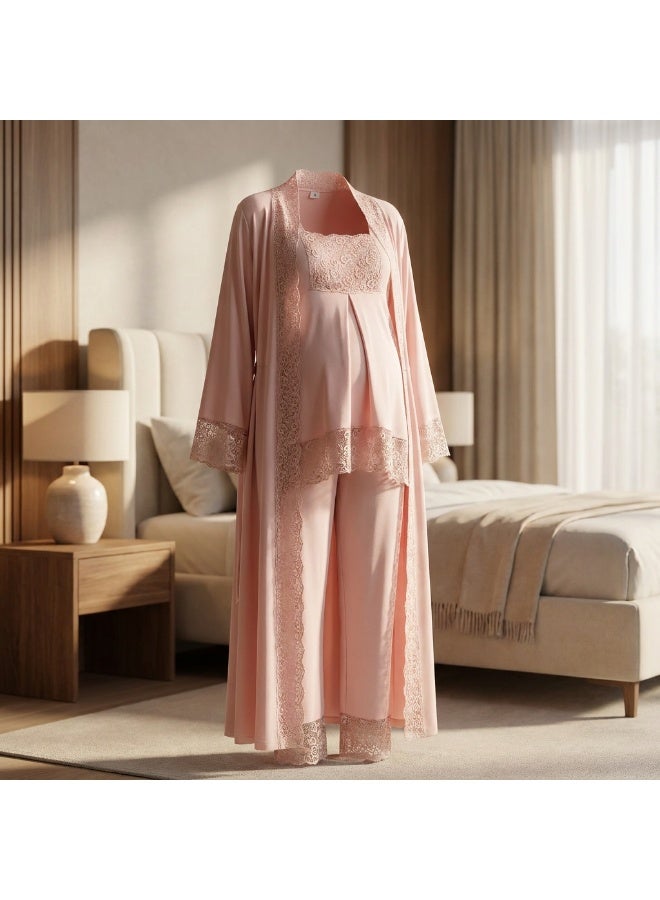 LADY Maternity & Nursing Robe Set for Women - 2 Piece Turkish Cotton Lycra Nightgown & Lace Robe | Made in Turkey - Image 1