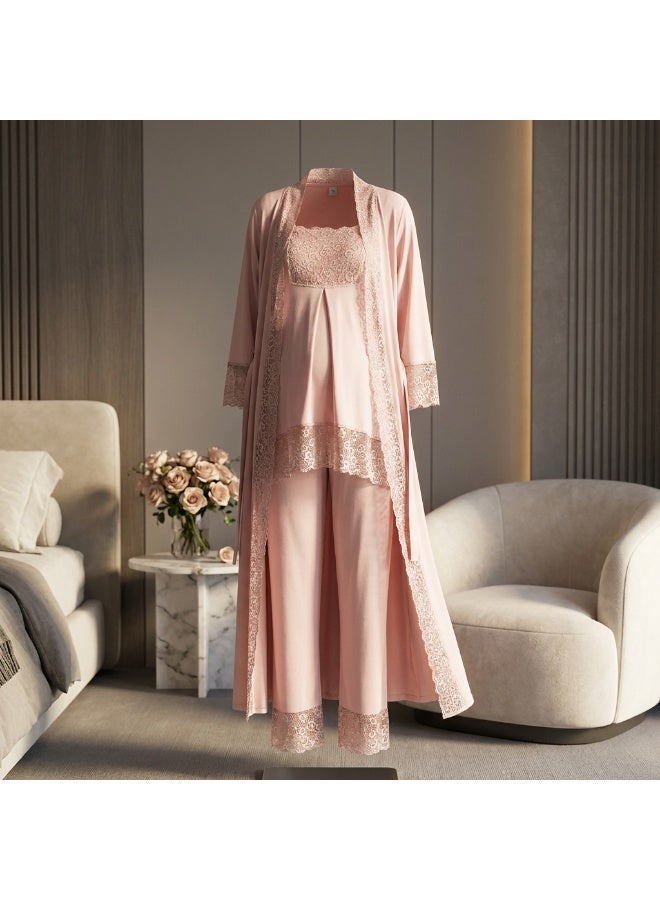LADY Maternity & Nursing Robe Set for Women - 2 Piece Turkish Cotton Lycra Nightgown & Lace Robe | Made in Turkey - Image 3