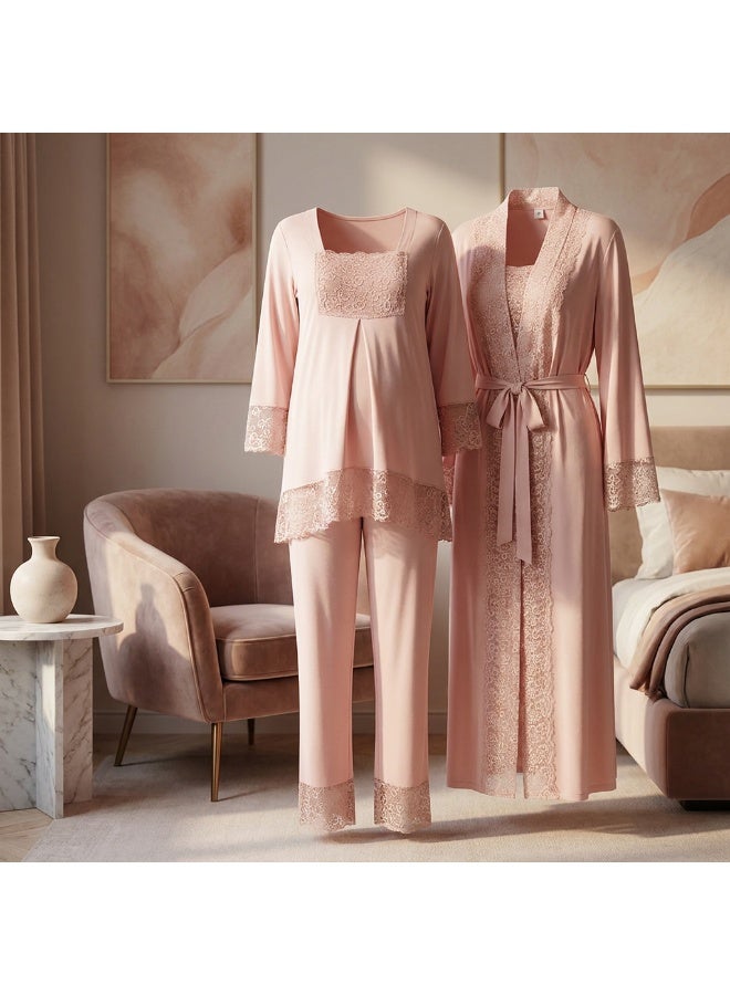 LADY Maternity & Nursing Robe Set for Women - 2 Piece Turkish Cotton Lycra Nightgown & Lace Robe | Made in Turkey - Image 4