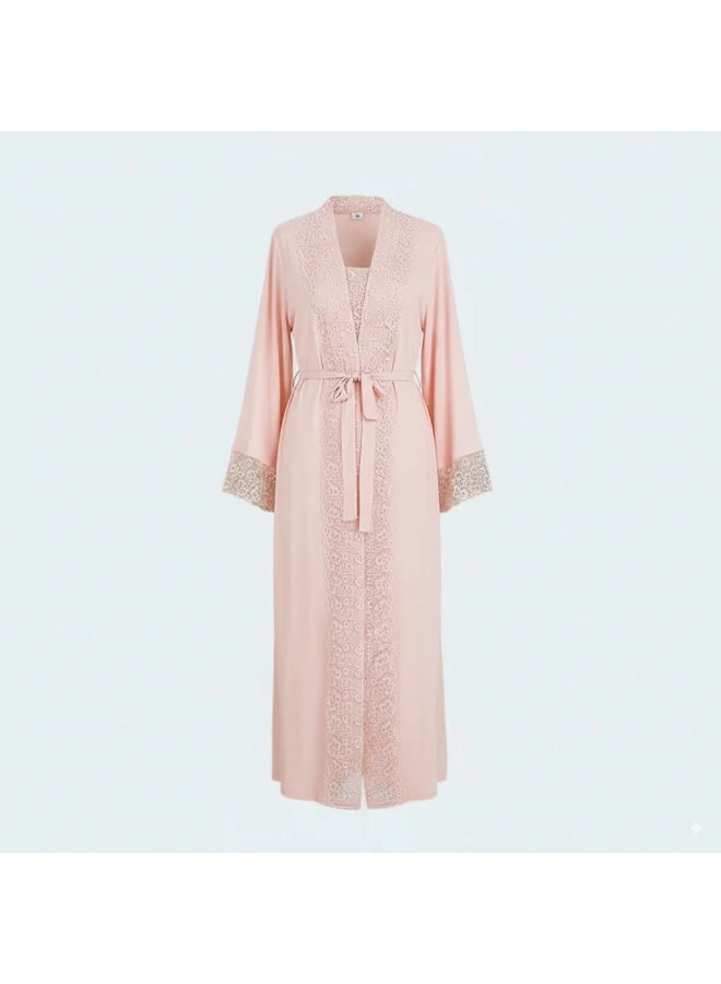 LADY Maternity & Nursing Robe Set for Women - 2 Piece Turkish Cotton Lycra Nightgown & Lace Robe | Made in Turkey - Image 5