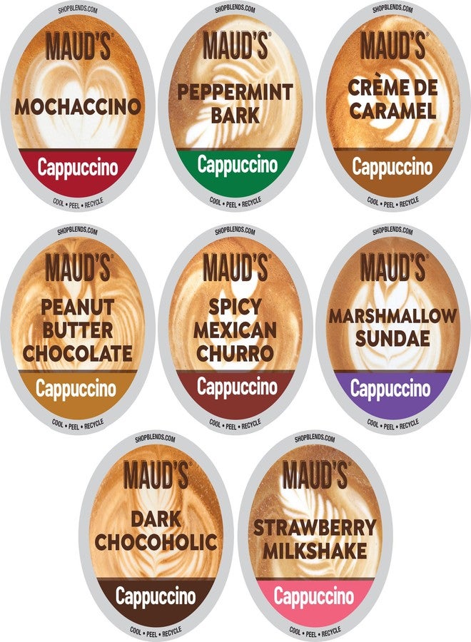 Maud's Cappuccino Coffee Pods Variety Pack, 56 ct, 8 Assorted Flavors, Single Serve Pods - Compatible with Keurig K Cups Maker - Image 1