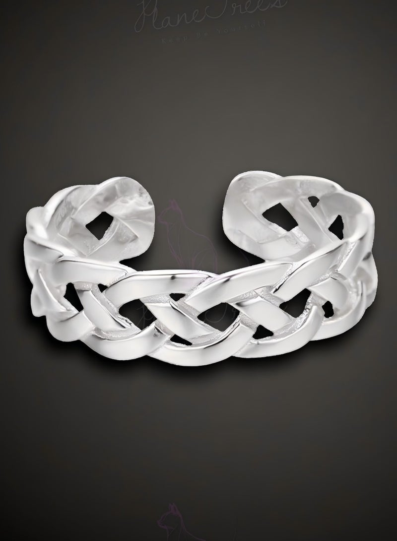 Plane Trees S925 Sterling Silver Open Ring – Braided Adjustable Design for Women and Men - Image 1