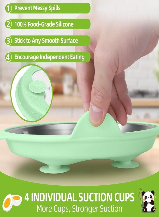 Achouray 3 Packs Stainless Steel Toddler Plates Silicone Suction with Spoons & Forks, Bear Ear Design Non-Slip Divided Portion Baby Plates, Food-Grade Silicone Plate for Kids, BPA Free Dishwasher Safe - Image 4