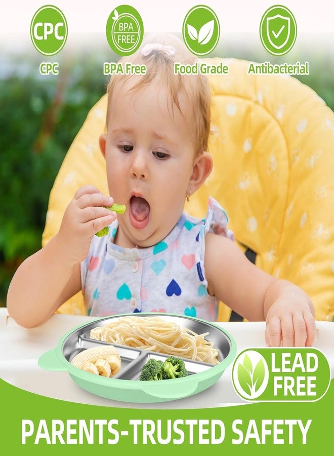 Achouray 3 Packs Stainless Steel Toddler Plates Silicone Suction with Spoons & Forks, Bear Ear Design Non-Slip Divided Portion Baby Plates, Food-Grade Silicone Plate for Kids, BPA Free Dishwasher Safe - Image 3