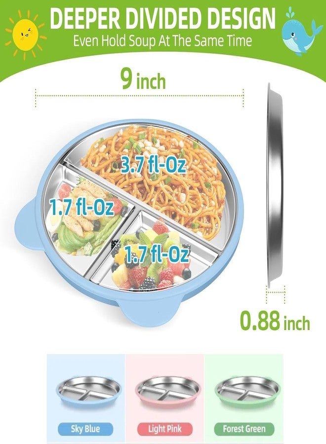 Achouray 3 Packs Stainless Steel Toddler Plates Silicone Suction with Spoons & Forks, Bear Ear Design Non-Slip Divided Portion Baby Plates, Food-Grade Silicone Plate for Kids, BPA Free Dishwasher Safe - Image 2