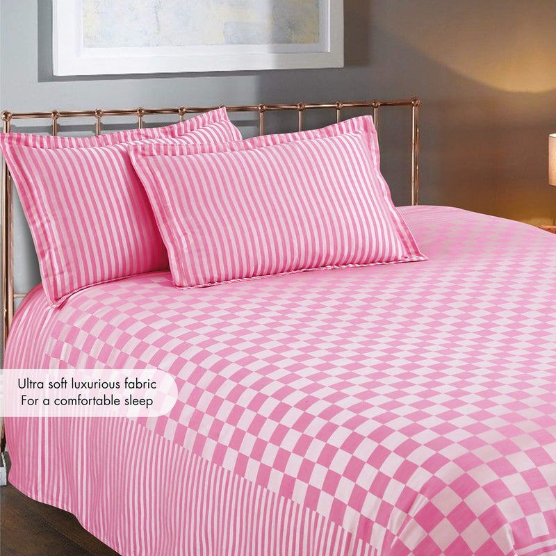 Victor Prima Checked Bedcover for Double Bed Poly Cotton 300 TC Bed Sheet/Bedspread with 2 Pillow Covers Easy Wash/Extra Soft Breathable/Fade Resistant - (90 X 100 Inch) - Image 2