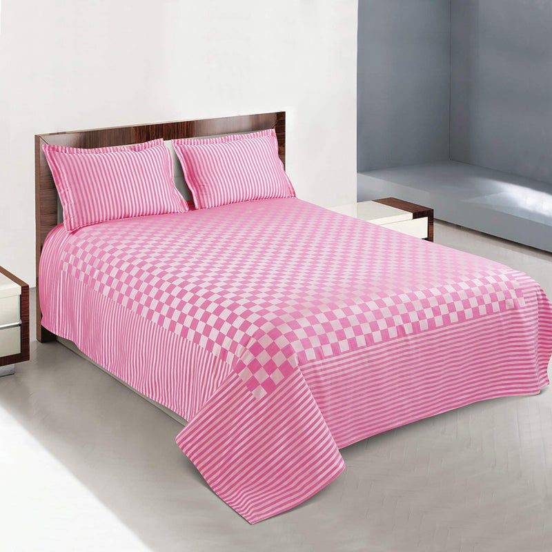 Victor Prima Checked Bedcover for Double Bed Poly Cotton 300 TC Bed Sheet/Bedspread with 2 Pillow Covers Easy Wash/Extra Soft Breathable/Fade Resistant - (90 X 100 Inch) - Image 1