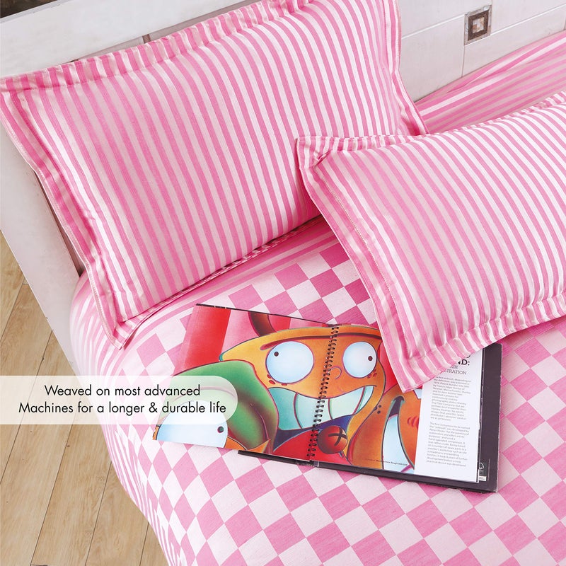 Victor Prima Checked Bedcover for Double Bed Poly Cotton 300 TC Bed Sheet/Bedspread with 2 Pillow Covers Easy Wash/Extra Soft Breathable/Fade Resistant - (90 X 100 Inch) - Image 3