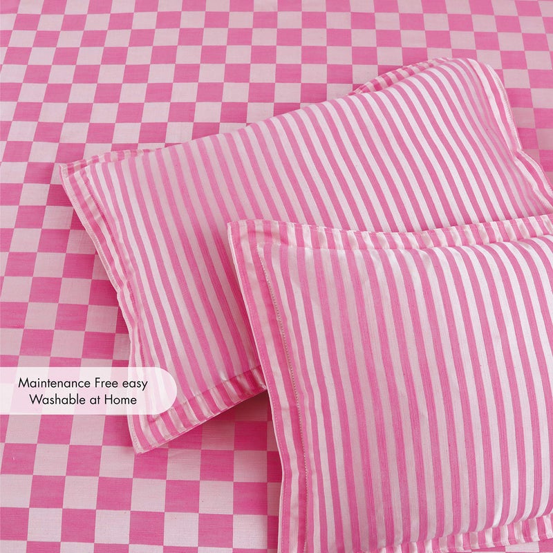 Victor Prima Checked Bedcover for Double Bed Poly Cotton 300 TC Bed Sheet/Bedspread with 2 Pillow Covers Easy Wash/Extra Soft Breathable/Fade Resistant - (90 X 100 Inch) - Image 4