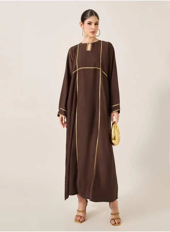 Styli Lace Detail Keyhole Neck A-Line Jalabyia