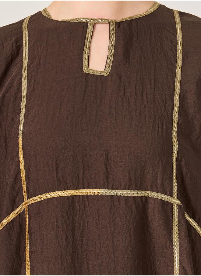 Styli Lace Detail Keyhole Neck A-Line Jalabyia  - Image 4