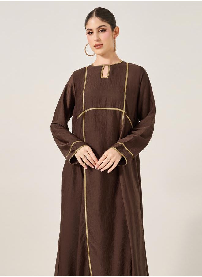 Styli Lace Detail Keyhole Neck A-Line Jalabyia  - Image 3