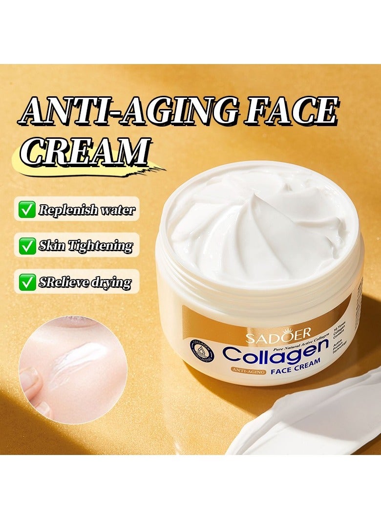 SADOER Collagen Face Cream 100g Pure Natural Active Collagen 10X Collagen Content Anti Aging Moisturizer for Face Firming Hydrating Wrinkle Care - Image 2