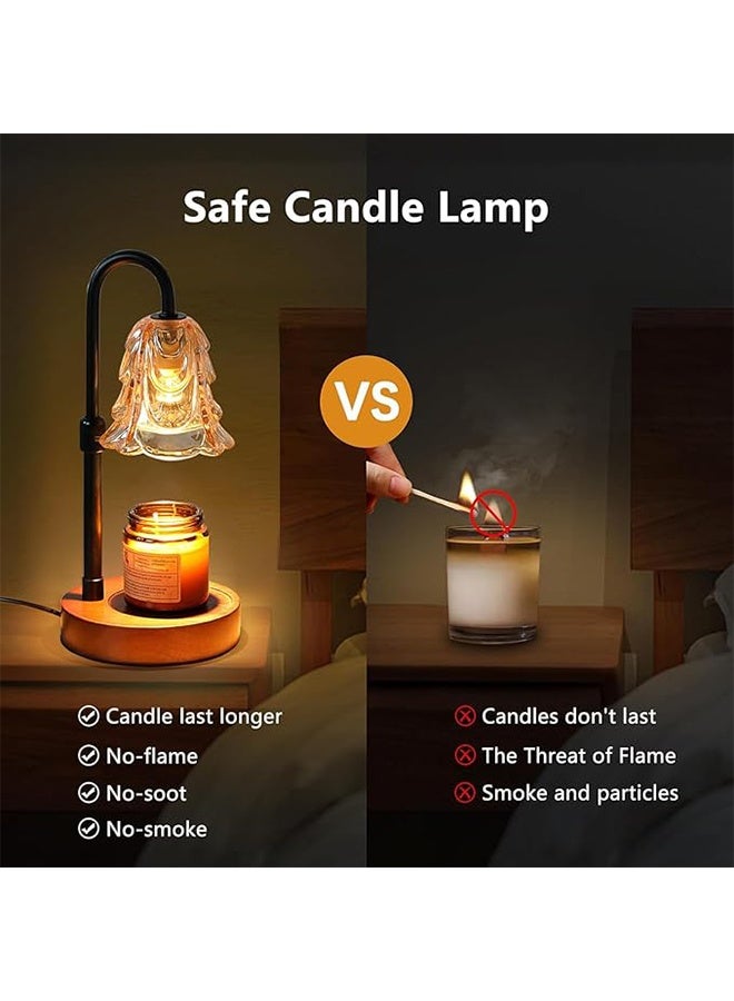 جيوان شمعة دافئة المصباح مع توقيت و Dimmer - قابل للتعديل الارتفاع الشمع يذوب دافئة، 4 مستويات سطوع، 2/4 / 8H توقيت، قاعدة الخشب والظل الزجاجي، ويشمل 2 GU10 مصابيح الهالوجين للديكور المنزلي - Image 4