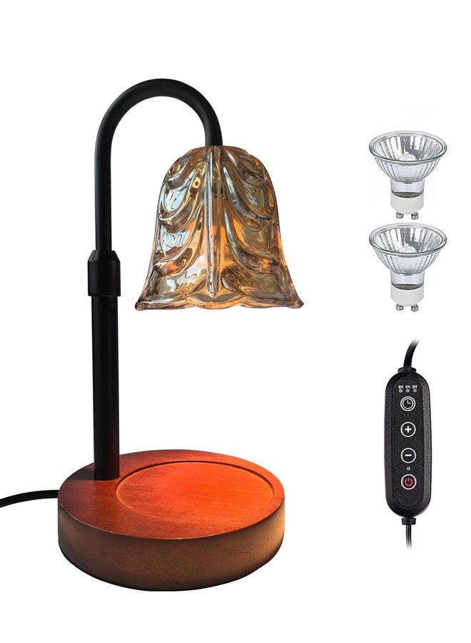 جيوان شمعة دافئة المصباح مع توقيت و Dimmer - قابل للتعديل الارتفاع الشمع يذوب دافئة، 4 مستويات سطوع، 2/4 / 8H توقيت، قاعدة الخشب والظل الزجاجي، ويشمل 2 GU10 مصابيح الهالوجين للديكور المنزلي - Image 5