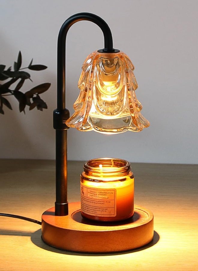 جيوان شمعة دافئة المصباح مع توقيت و Dimmer - قابل للتعديل الارتفاع الشمع يذوب دافئة، 4 مستويات سطوع، 2/4 / 8H توقيت، قاعدة الخشب والظل الزجاجي، ويشمل 2 GU10 مصابيح الهالوجين للديكور المنزلي - Image 1