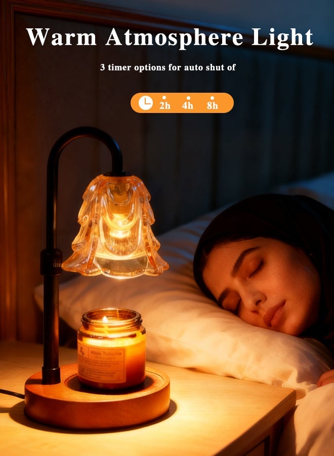 جيوان شمعة دافئة المصباح مع توقيت و Dimmer - قابل للتعديل الارتفاع الشمع يذوب دافئة، 4 مستويات سطوع، 2/4 / 8H توقيت، قاعدة الخشب والظل الزجاجي، ويشمل 2 GU10 مصابيح الهالوجين للديكور المنزلي - Image 2