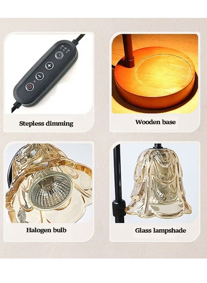 جيوان شمعة دافئة المصباح مع توقيت و Dimmer - قابل للتعديل الارتفاع الشمع يذوب دافئة، 4 مستويات سطوع، 2/4 / 8H توقيت، قاعدة الخشب والظل الزجاجي، ويشمل 2 GU10 مصابيح الهالوجين للديكور المنزلي - Image 3