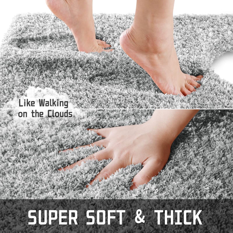 Yimobra Fluffy Bathroom Rugs Sets 2 Piece  Shaggy Toilet Rug U Shaped  Soft Non Slip Bath Mat Thick Plush Shower Rug Water Absorbent Machine Washable 32x20+24x20 Inches  Light Gray and White - Image 1