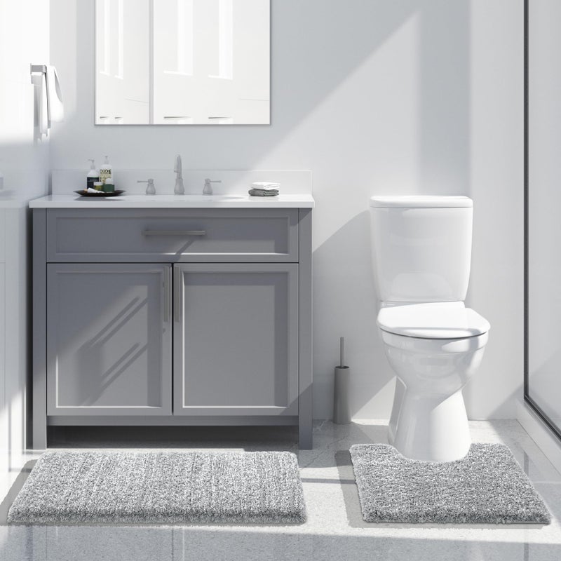 Yimobra Fluffy Bathroom Rugs Sets 2 Piece  Shaggy Toilet Rug U Shaped  Soft Non Slip Bath Mat Thick Plush Shower Rug Water Absorbent Machine Washable 32x20+24x20 Inches  Light Gray and White - Image 4
