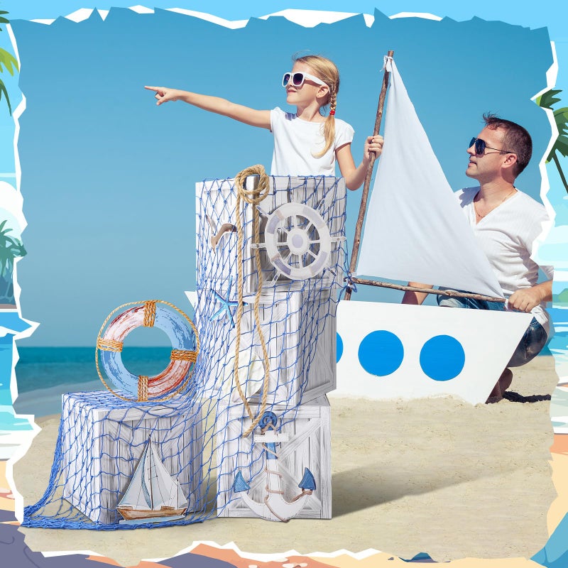 JellyArch 16 Pcs Nautical Party Decorations Nautical Pirate Party Decor Imitation Wooden Box Sea You Soon Baby Shower Decoration Adventure Birthday Photo Booth Props - Image 4