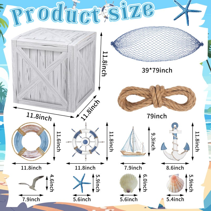JellyArch 16 Pcs Nautical Party Decorations Nautical Pirate Party Decor Imitation Wooden Box Sea You Soon Baby Shower Decoration Adventure Birthday Photo Booth Props - Image 2