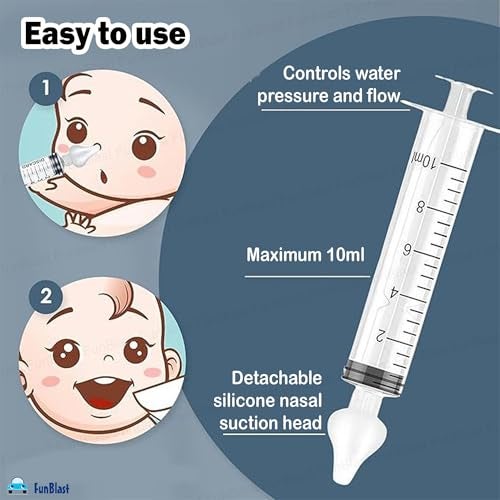 FunBlast Nasal Syringe for Kids – Set of 2 Pcs Infant Mucus Removal, Silicone Nasal Aspirator, 10 ML Nose Cleaner Syringe for Baby, Toddler, Nasal Irrigator for Baby (White) - Image 2